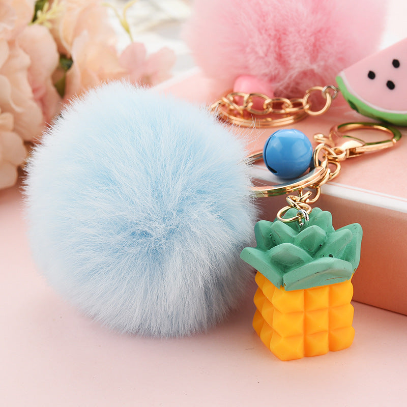 Wholesale Cute Cut Geometric Fruit Fur Ball Keychain Candy Color Plush Doll